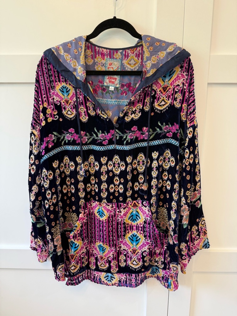 Johnny Was Summer Melina Burnout Velvet Embroidered Tunic